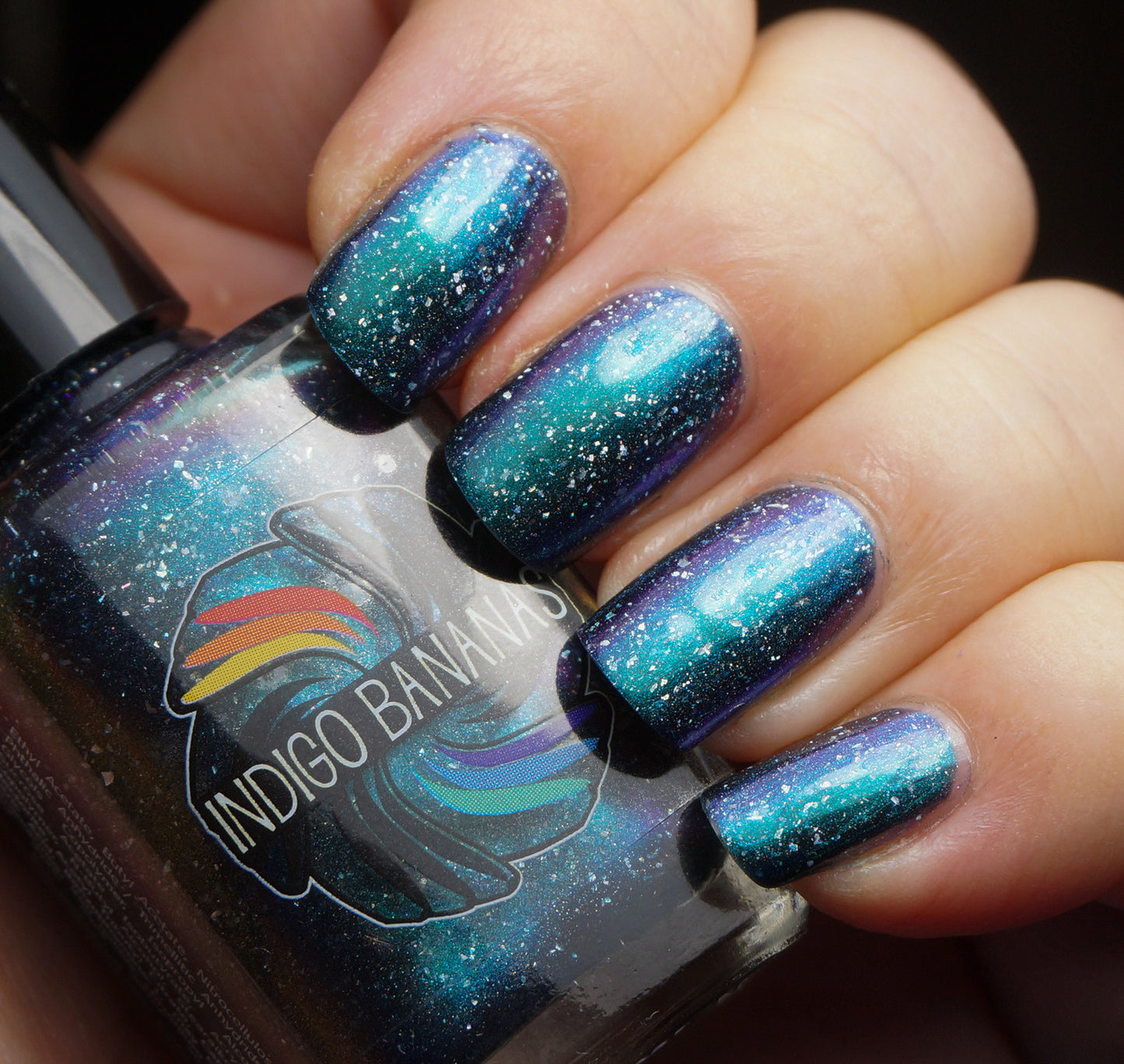 Nature of Your Reality - teal/bright green-blue multichrome linear holographic w/ flakies