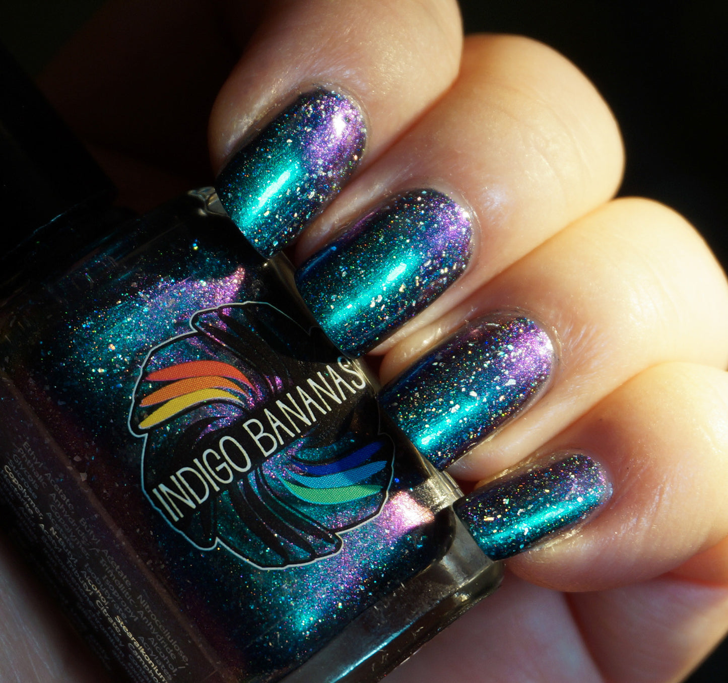 Nature of Your Reality - teal/bright green-blue multichrome linear holographic w/ flakies