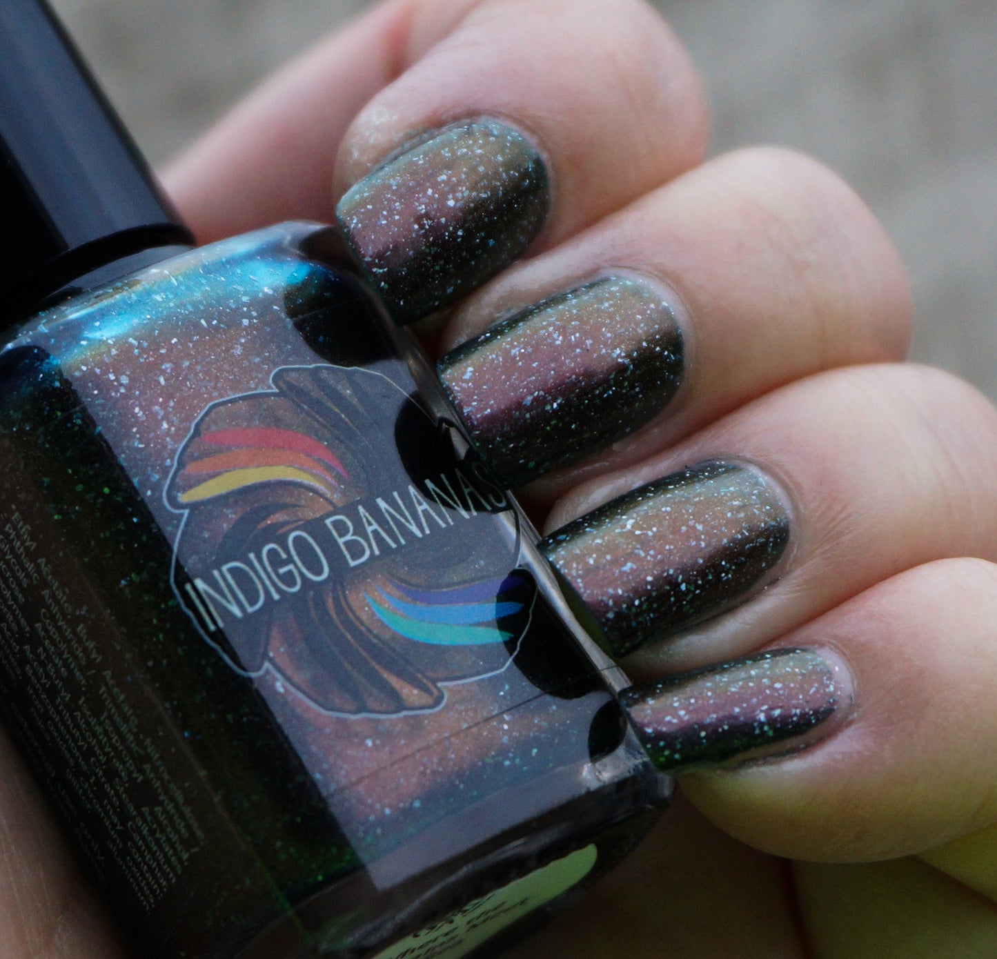 Where the Mountains Meet the Sea - brown/plum/inky blue multichrome linear holographic w/ flakies