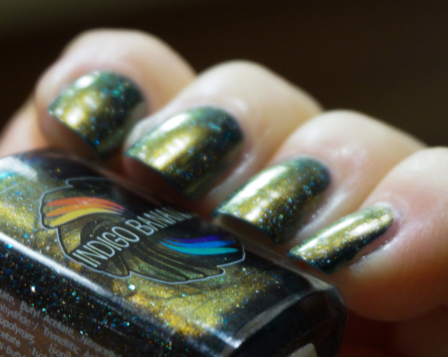 Where the Mountains Meet the Sea - brown/plum/inky blue multichrome linear holographic w/ flakies