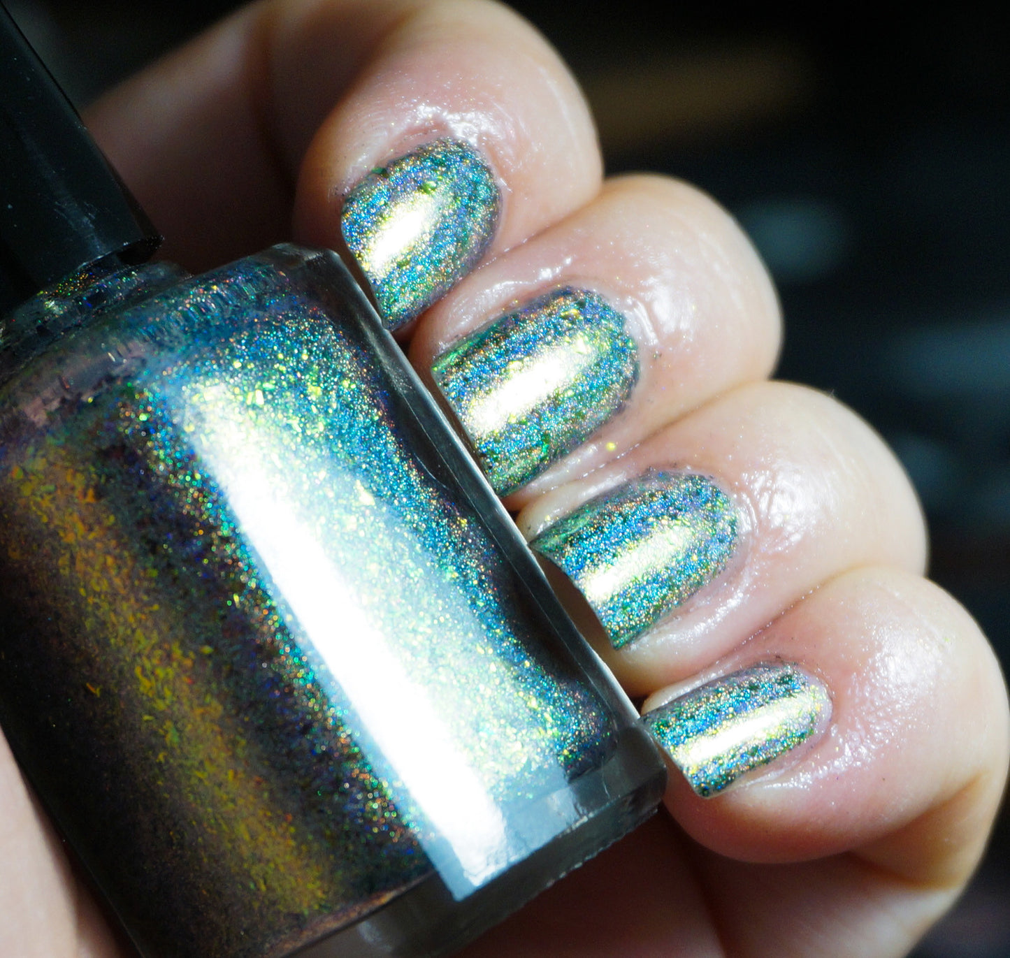 Color of the Fire (HOLO) - coral-orange/gold/green/blue mega chrome flakie