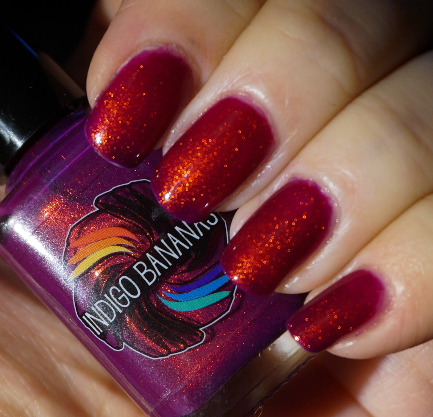 cherry pie nail polish, indigo bananas, cold state, indoors