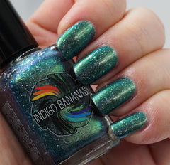 This World Belongs to Us - bright green/blue multichrome linear holographic w/ flakies